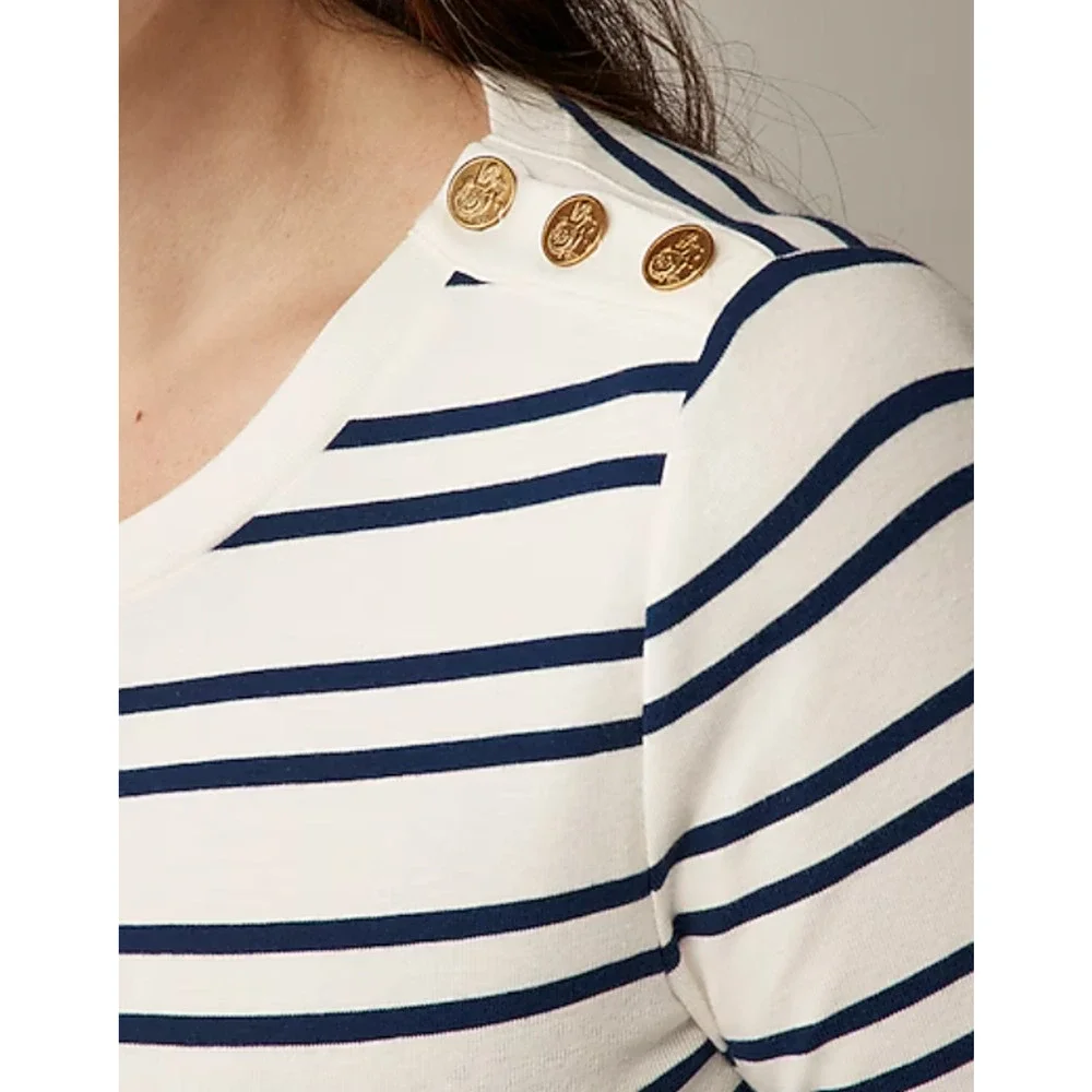 J Crew Perfect Fit Stripe Button Tee XXS NWT Blue White CC981 J.Crew Nautical